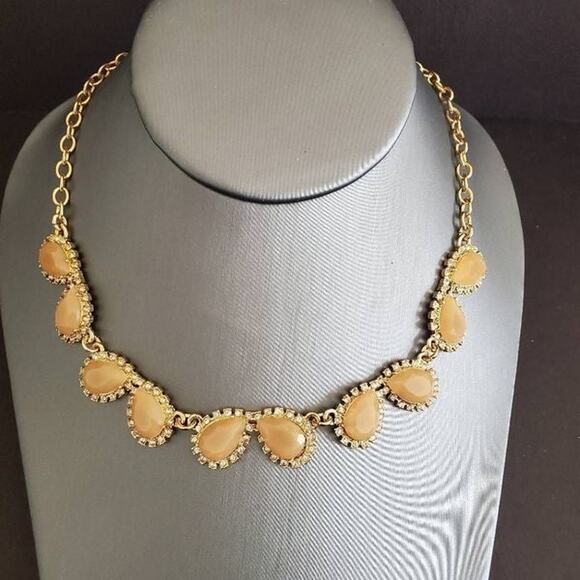 Kate Spade Necklace Gold Plated with Pale Pink Teardrops Surrounded by Crystals - Picture 2 of 7